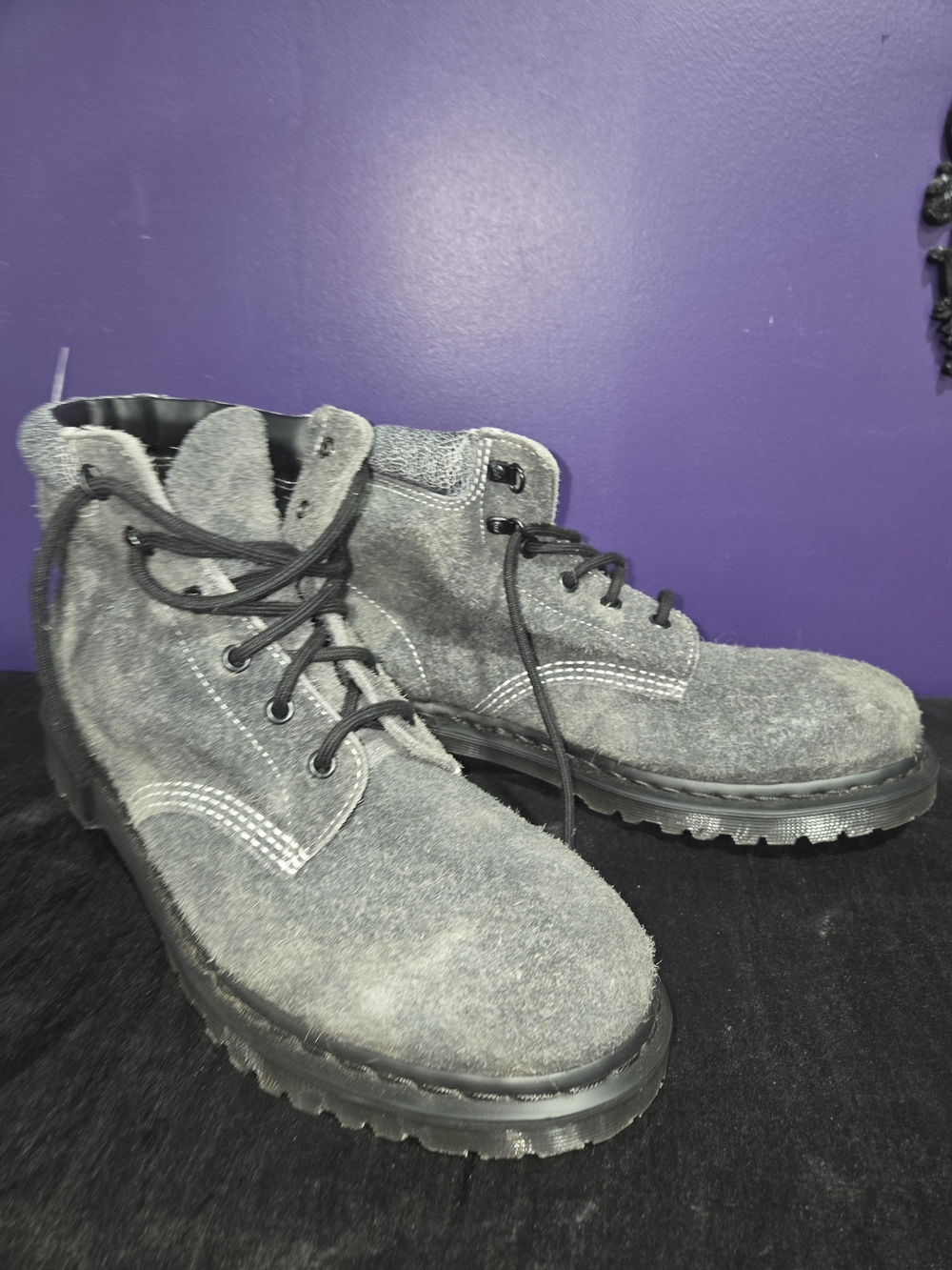 Dr. Martens 939 Stonewashed Hairy Suede GUNMETAL BLACK Mens 11 Boots NEW RARE